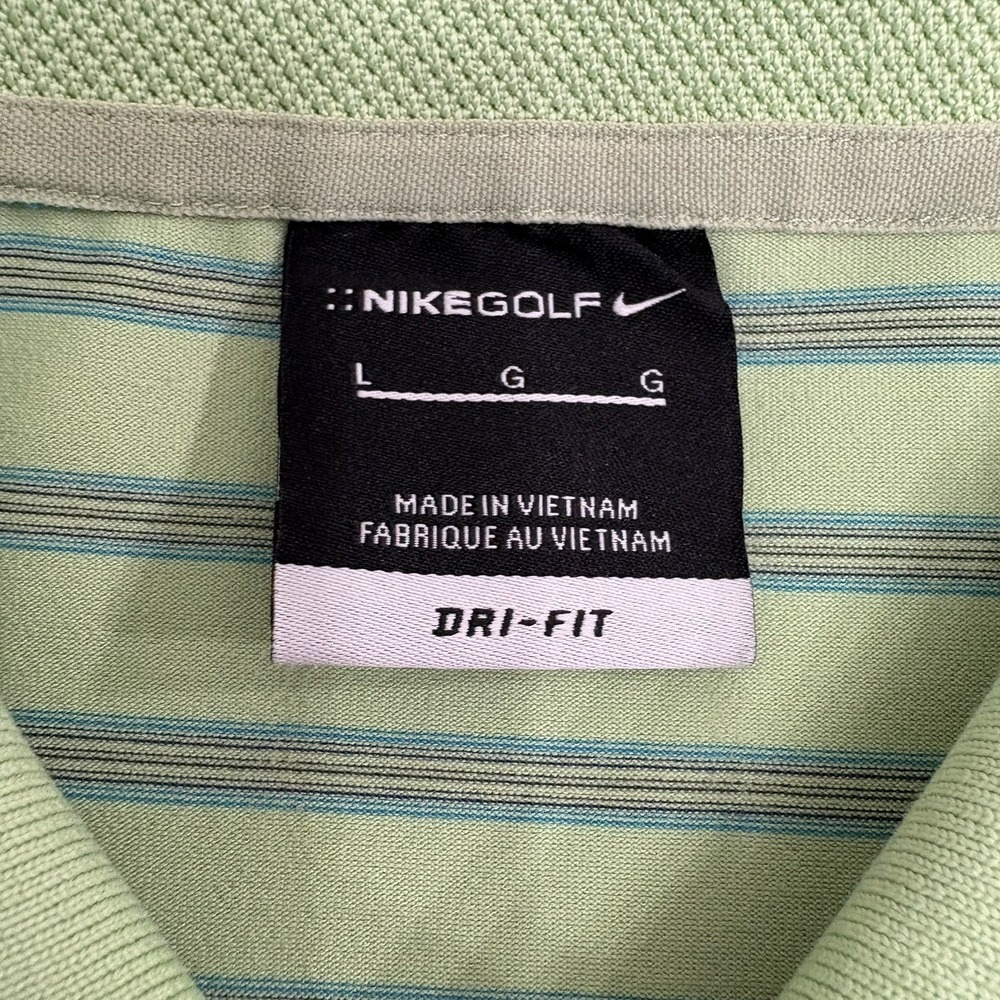 Nike Dri Fit Mens Polo Shirt Size Large Green Stripe Golf Performance - Picture 2 of 12